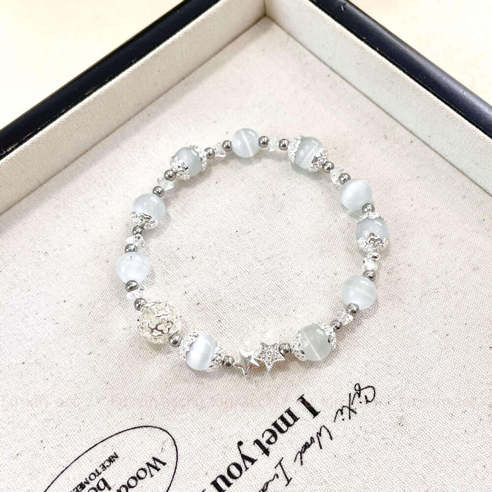 Zircon Star Hollow Bead White Cat's Eye Stone Light Niche Exquisite High-end Fashion Versatile Bracelet e6d