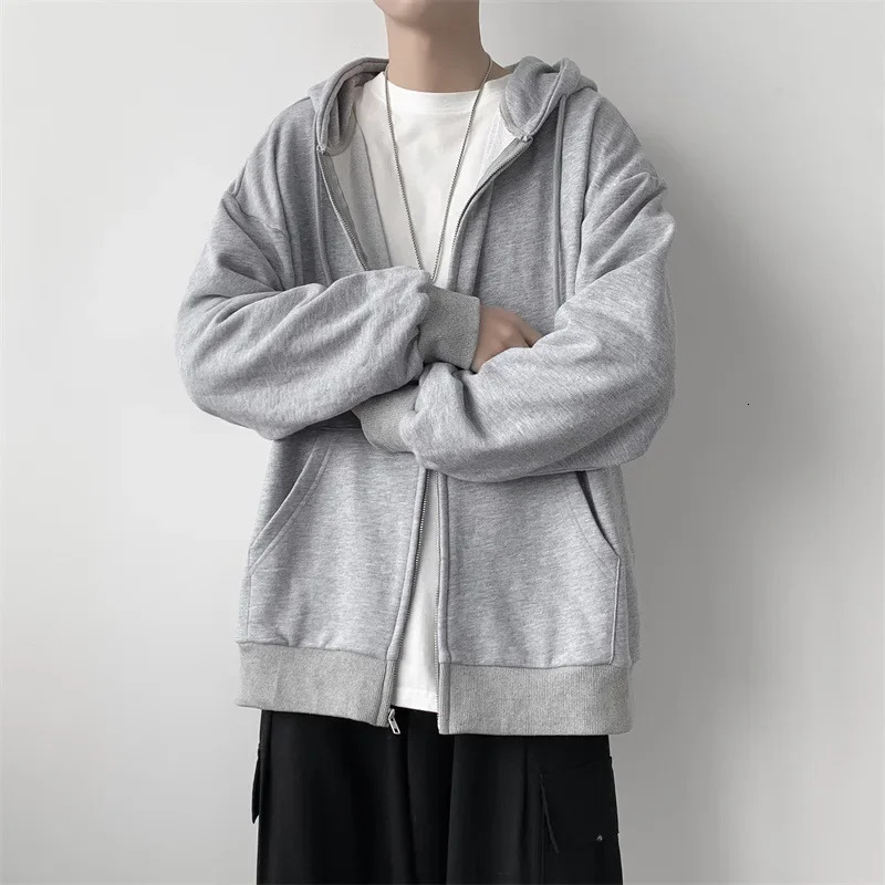 Mens LooseFit Cardigan Sweatshirt Autumn Korean Style Versatile Casual Hooded Top Student Sports Jacket 250729