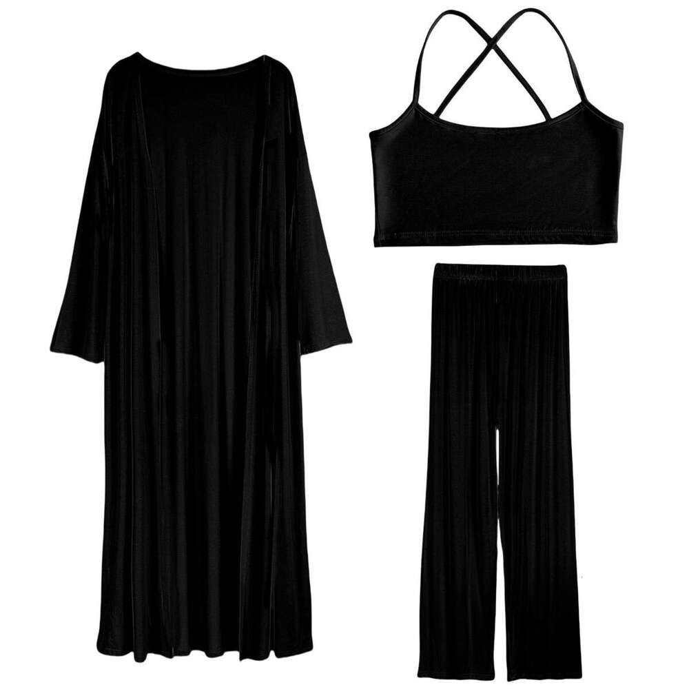 Lazy Style Loose Cardigan Short Skirt For Women With Camisole And Long Pants Three-Piece Set B5