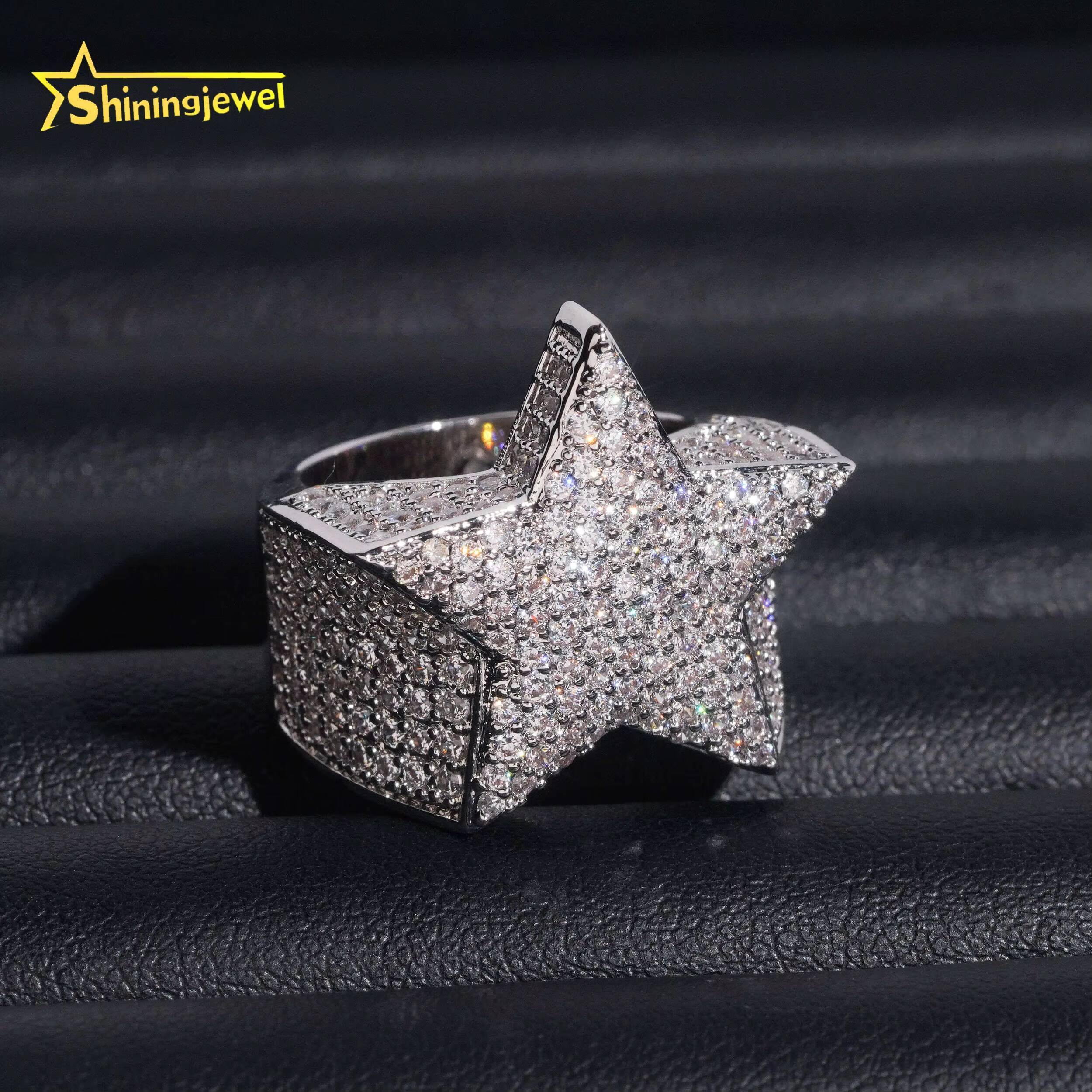 Pass Diamond Tester Rapper Hip Hop Jewelry Solid 925 Sterling Silver Iced Out Diamond Moissanite Ring Star Rings