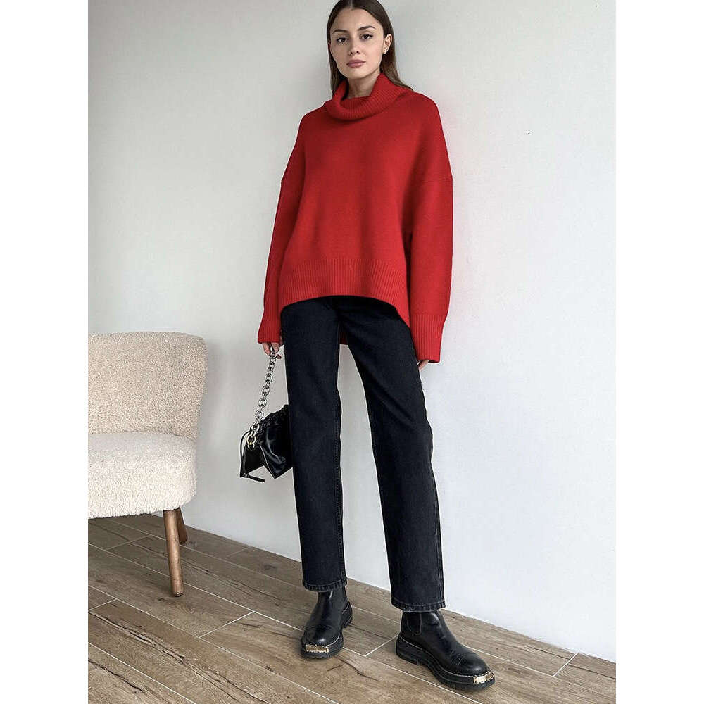 Multi-Color High Solid Color Sweater Loose Pullover Stand Collar Tops Women Clothing 66 B5