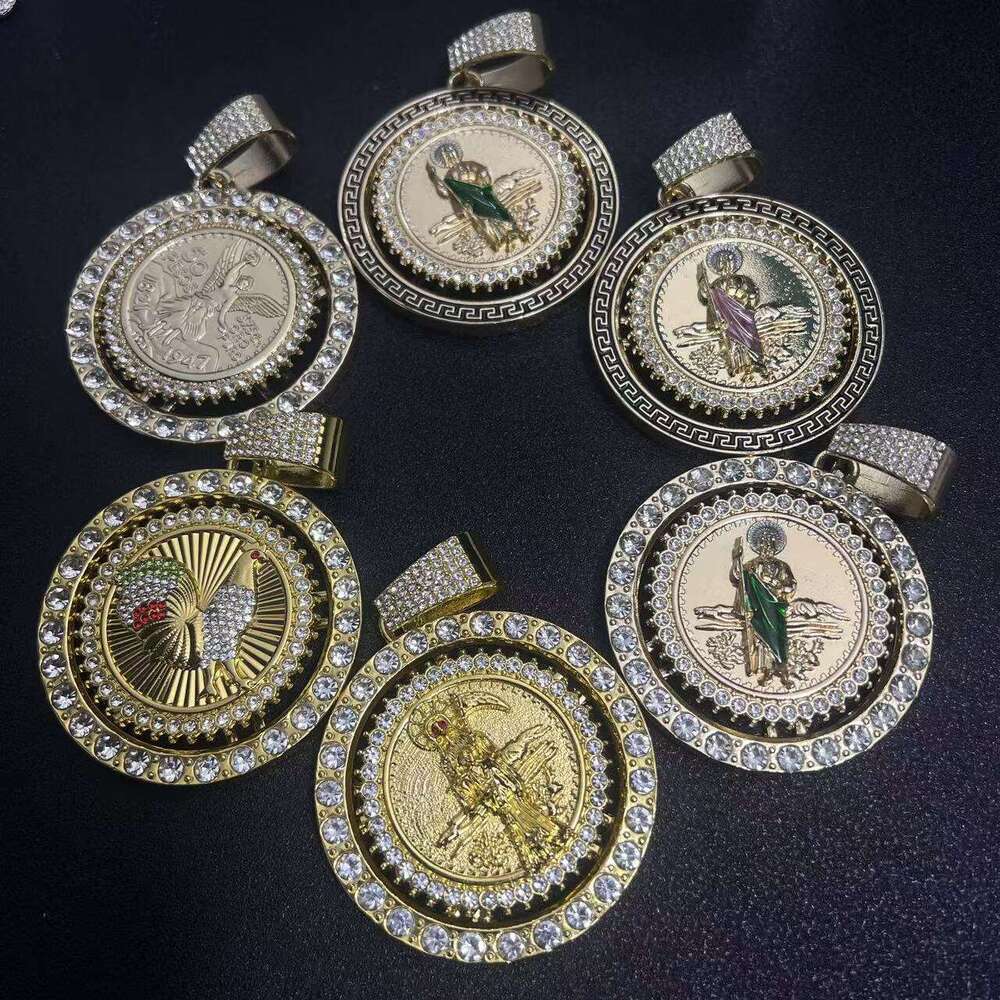 New Full Dia for Men Hip Hop Style Pendant Necklace Alloy Religious Rotating Cuban Chain