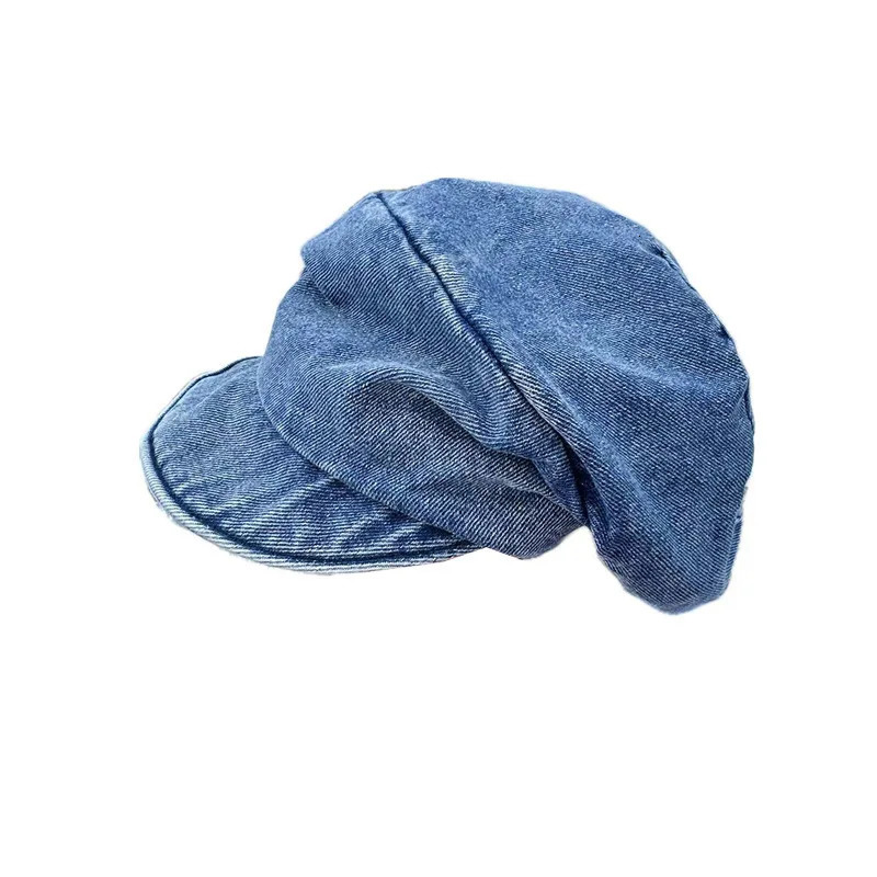 Retro Simple Big Head Short Brim Denim Berets Woman Face Small Fashion Spring Autumn Summer Octagonal Cloud Painter Hat 250729