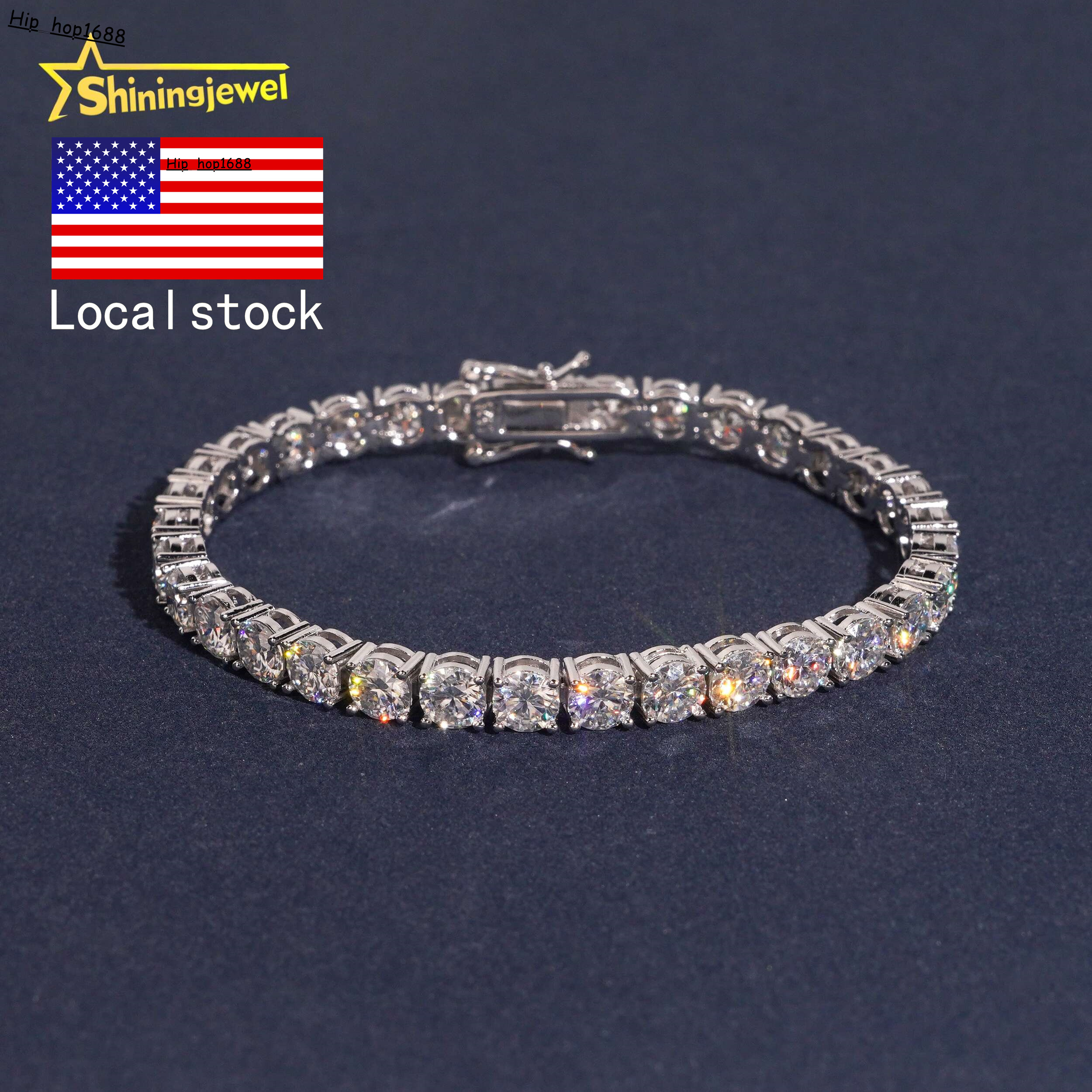 USA Local Stock 5mm D VVS Moissanite Bracelet Iced Out Diamond Hip Hop Men Jewelry 925 Silver Gold Tennis Chain Bracelet