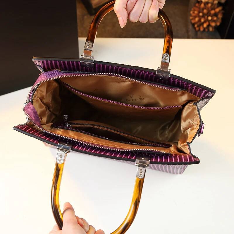 Genuine Leather Women Bags Brand Handbags Mother Tote Crocodile Pattern Fashion Shoulder Messenger Bag Trend Vertical