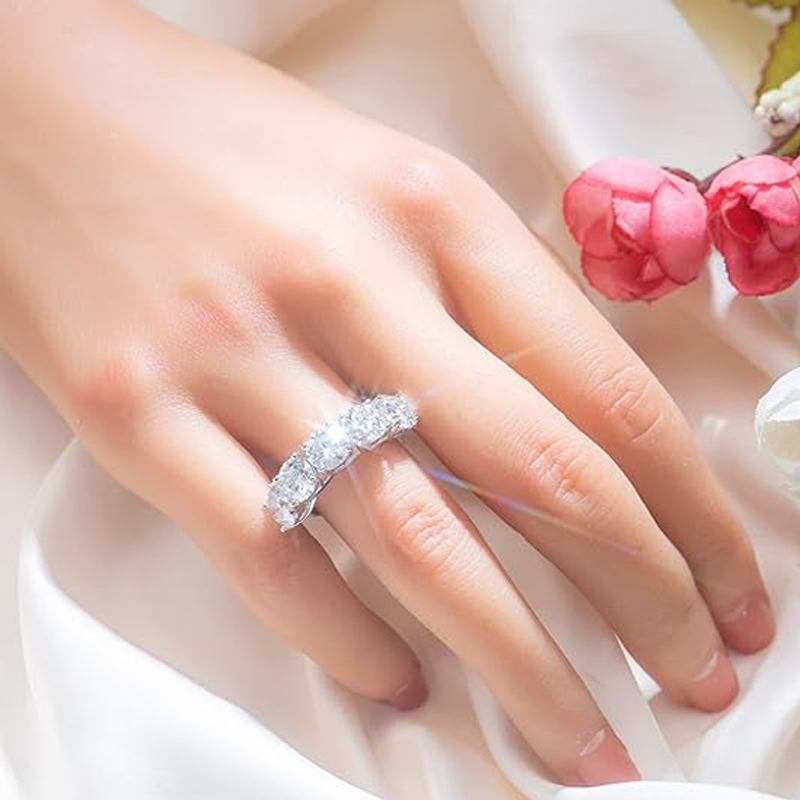 MT 18k Plated 2.5CT All Moissanite Rings for Women 5 Stones Sparkling Diamond Wedding Band S925 Sterling Silver Jewelry with GRA