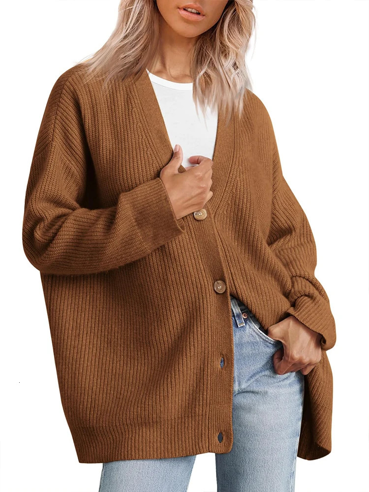 Womens VNeck Knitwear Cardigan Jumper Solid Color Simple Versatile Autumn Winter Style Button Detail Knitted Sweater 250730