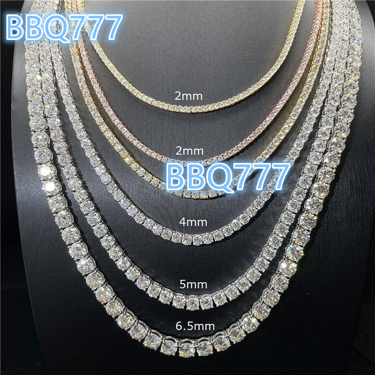 2mm Mens Tennis Necklace Sinocre Trendy Hip-hop Moissanite 925 Silver Chain Womens