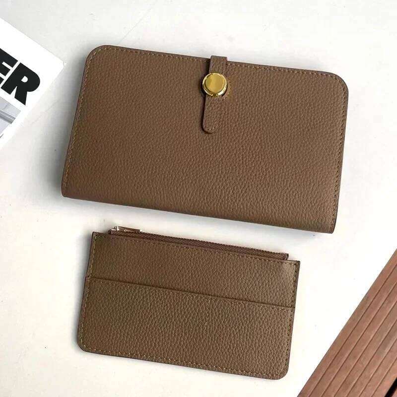 designer bag Genuine leather long lady's handbag with multiple compartments fashionable wallet large capacity thin passport clip gold buckle