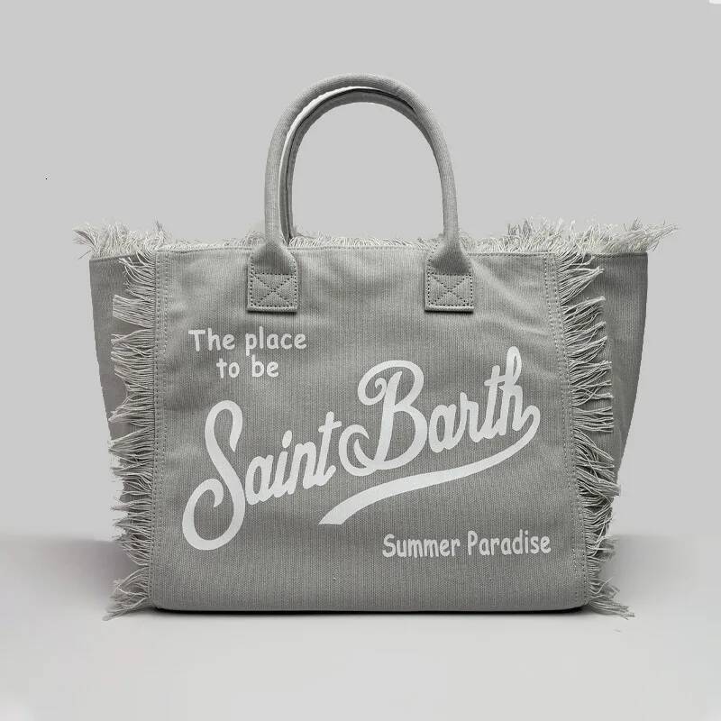 New Saint Barth Small Women's Tote Large Capacity Vacation Style Beach Fashion Tassel Handheld Custom Canvas Storage Bag