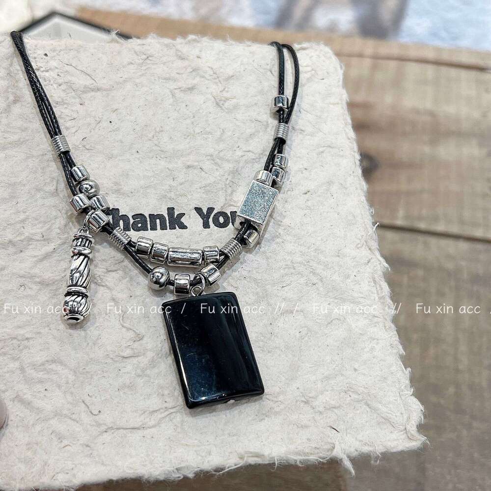 FX New Black Square Tag Necklace Trendy Cool Niche High-end Double-layer Clavicle Chain Personality Hot Girl Temperament Choker 451