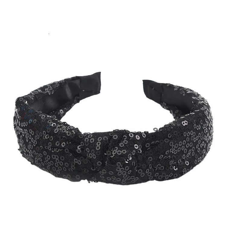 Simple Knot Cross Bow Colorful Sequin Women's Elegant Fabric Headband Hair Accessory