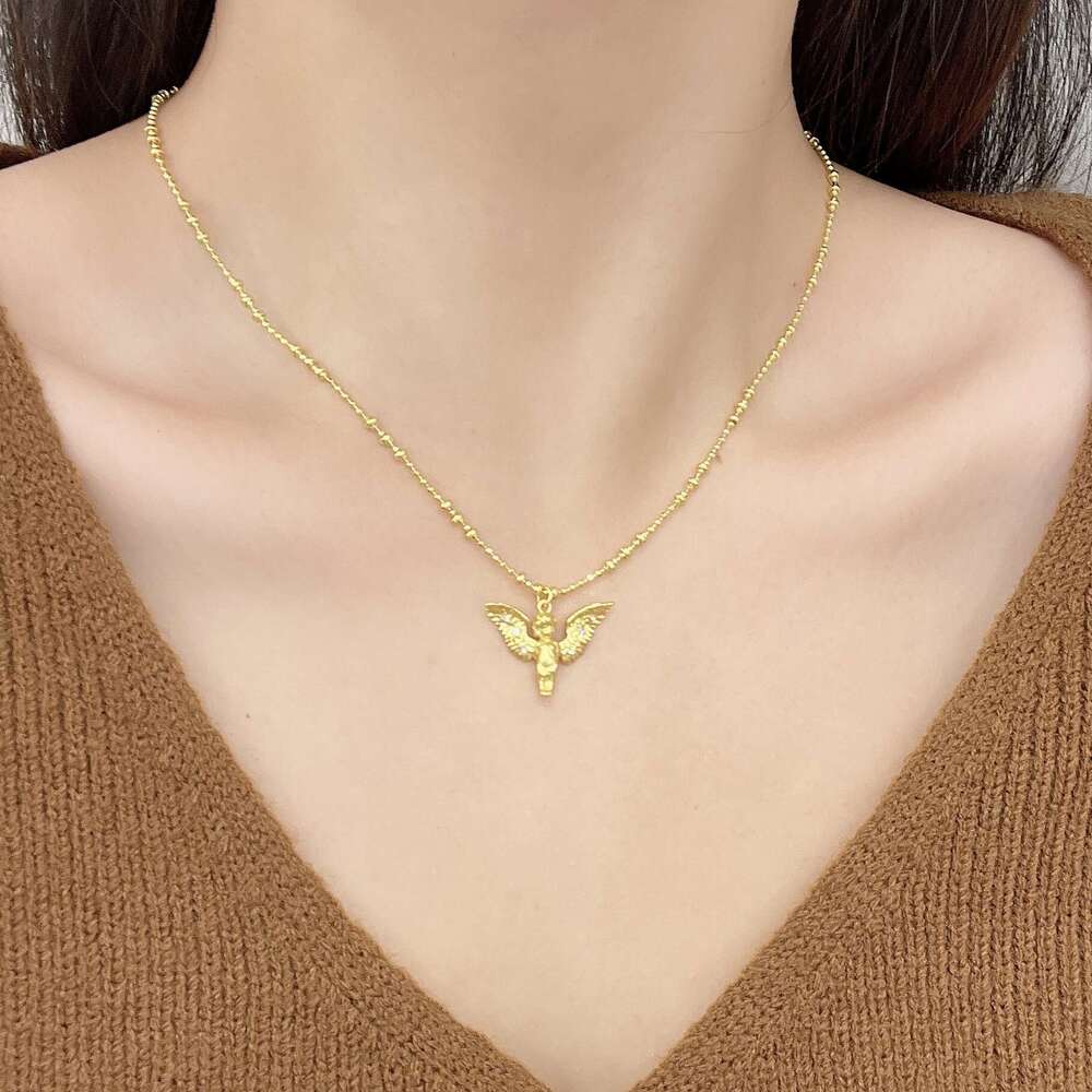 Same Style Cute Little Angel Pendant for Women 2024 New Gold Wings Exquisite Personalized Necklace 0f6
