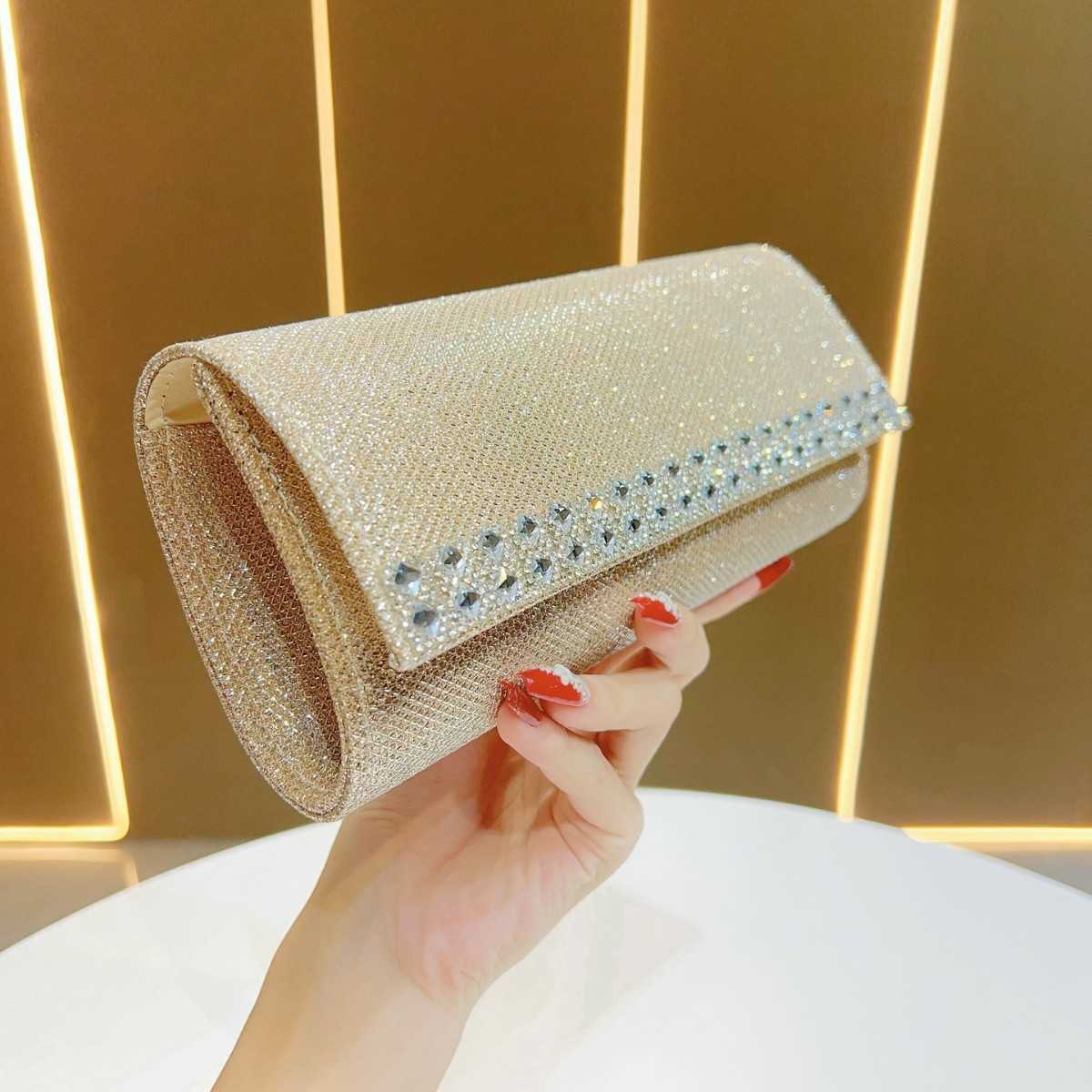 New Diamond Studded Womens Clutch Bag Wedding Banquet Evening Bag Shiny Baguette Bag Single Shoulder Crossbody Evening Bag