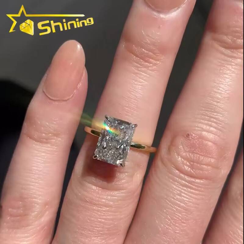 Custom Luxury CVD/HPHT Radiant Lab Diamonds Solitair Plain Band Moissanite Diamonds 10K Real Gold Wedding/Engagement Rings
