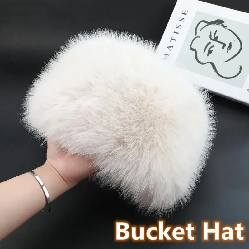 faux fox fur bucket hat for women winter snow ski beanie thickened cold panama beanie windproof russian beanie bonnet bomber hat 250724