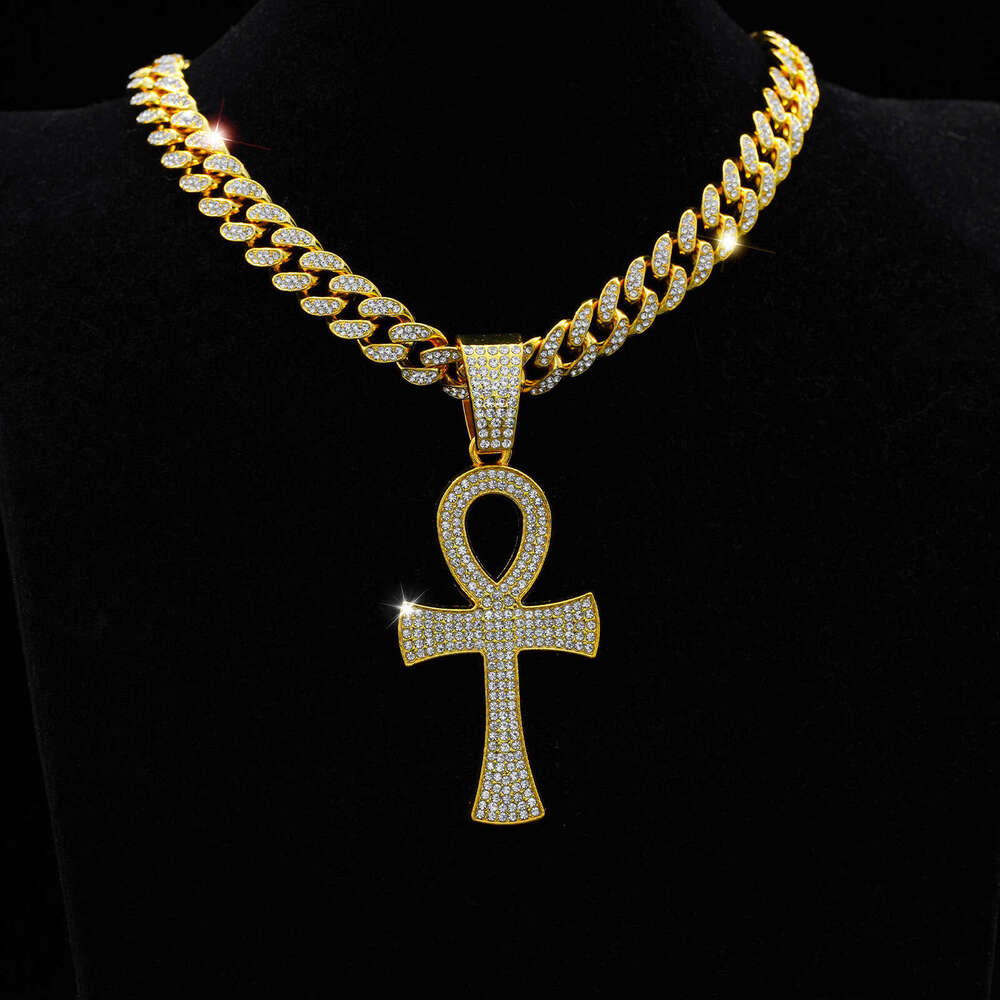 Full Dia Hip Hop Men's Cuban Chain Fashion Personality Irregular Cross Pendant Straight Hair