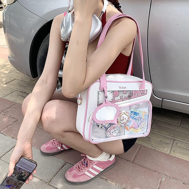 2025 Summer Manga Japanese Handheld Large Capacity Women's Single Shoulder Crossbody Bag Anime Transparent Single Shoulder Handheld Cute Bag Desi