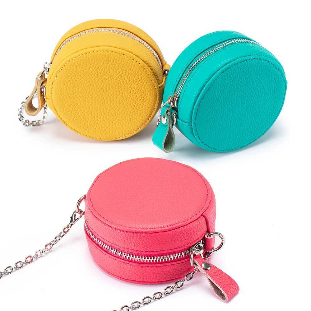 Ladies Fashion New Genuine Leather Round Mini Chain Bag Evening Shoulder Crossbody Purse Portable Change Lipstick Storage Bag Y250729