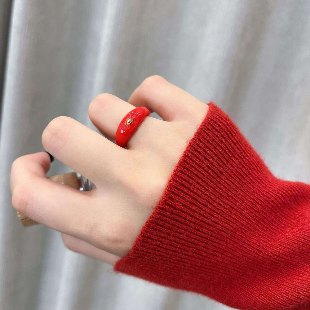 Anchor Red Drop Glaze Earrings for Women, Autumn and Winter Elegant High-end Sense Stud Earrings, Niche Design Hoop Rings f89