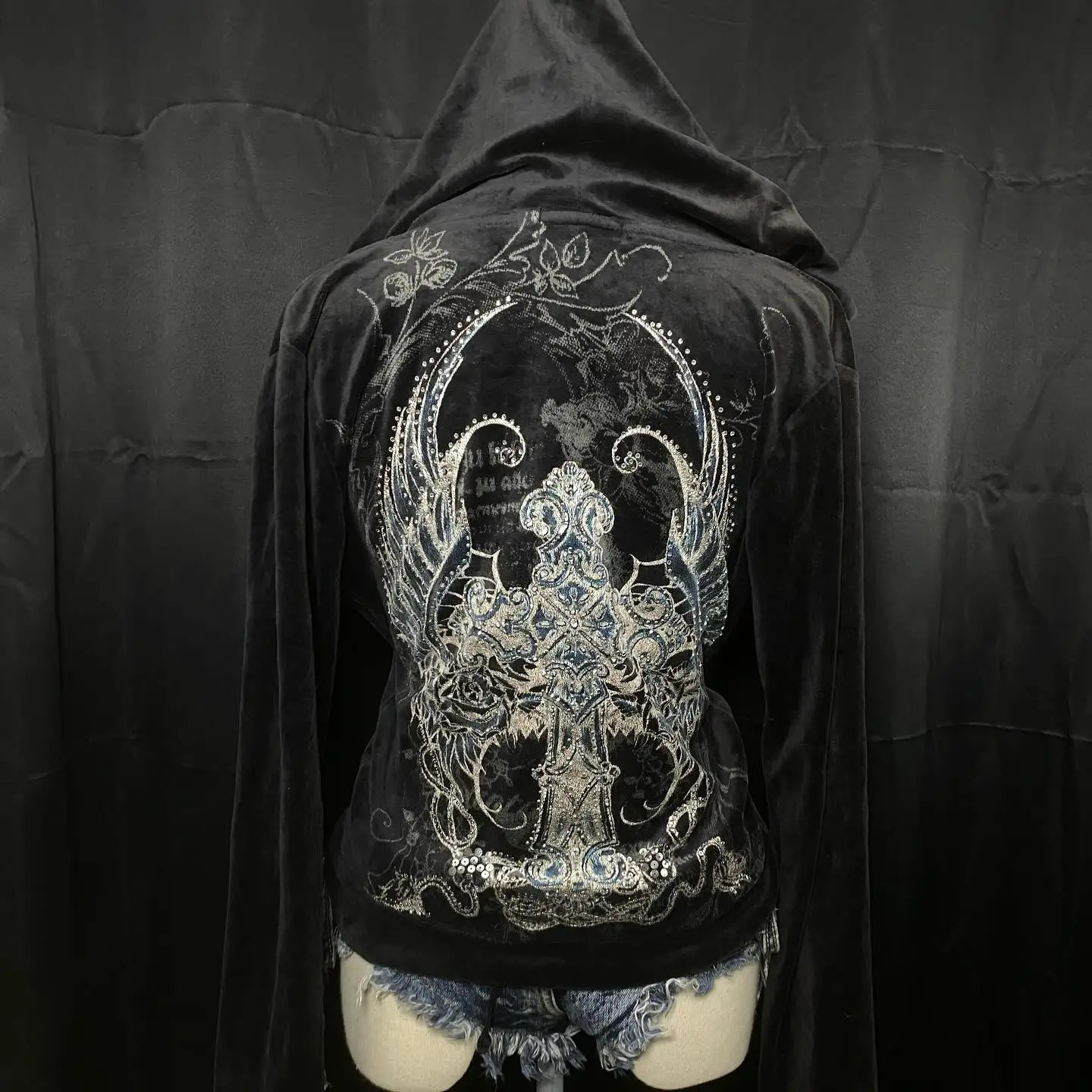 Harajuku Angel Pattern Printed Gothic Streetwear Retro Hoodie Y2k Long Sleeve Jacket Hip Hop Punk Casual Loose Sweatshirt 250730