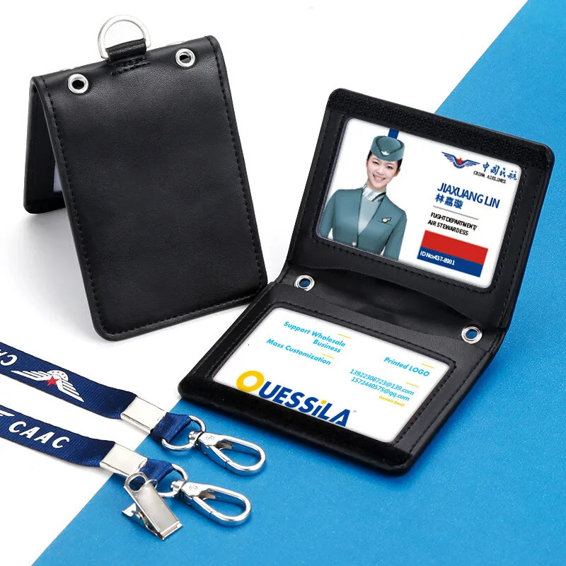 Aviation Flight Attendant Neck Lanyard Badge Holder Genuine Leather Staff Work Business Name Tag Id Cards Badg 250730