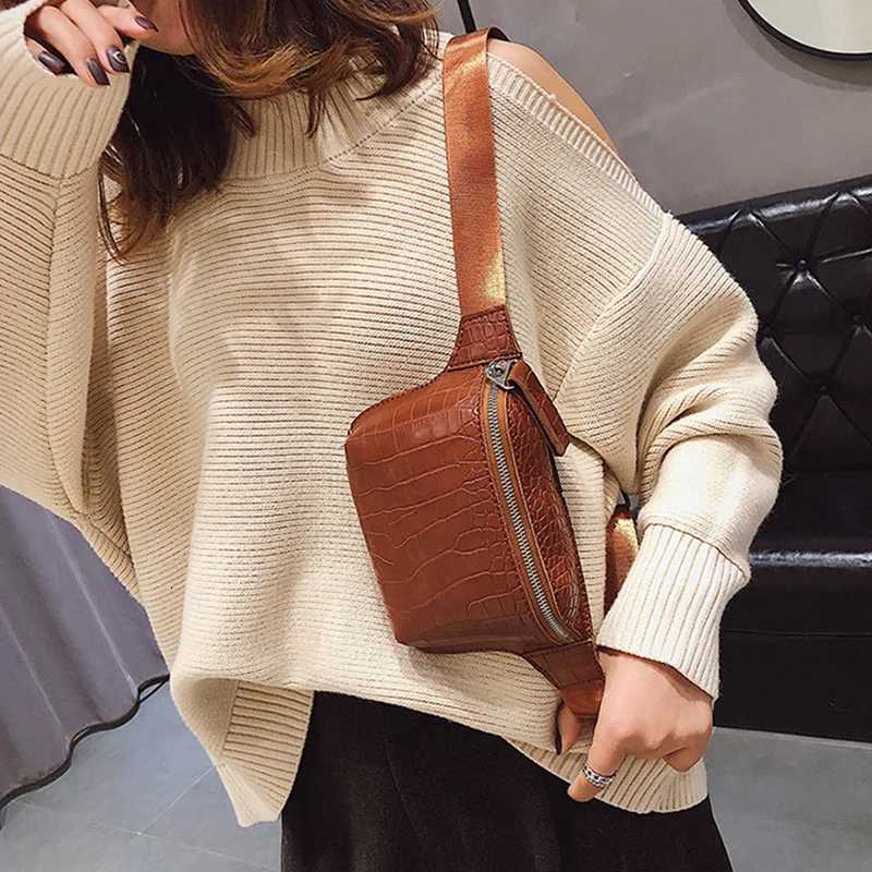 Womens Waist Bag Leather Fanny Pack Zipper Crocodile Skin Chest Pack Large Capacity Banana Bags Fashion Female Belt Bag Wallet R250729