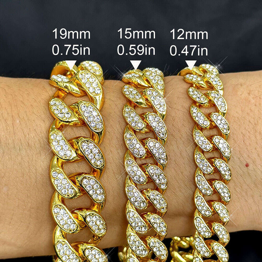 12mm Hip-Hop Trend Full Dia Chain Light Fashion Versatile Alloy Rhinestone Cuban Necklace