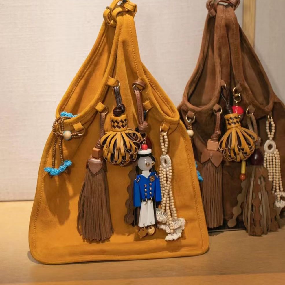 New womens bag suede suede crossbody bag genuine leather handbag for women doll pendant handbag tassel shoulder bag