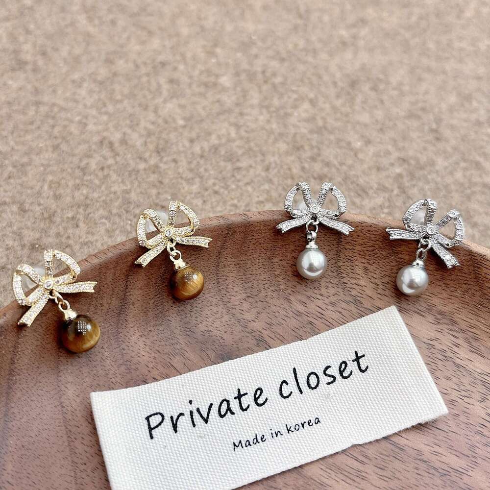 Butterfly Knot Pearl for Women, High-End Feel, 2024 New Versatile Niche Design Tassel Earrings e72