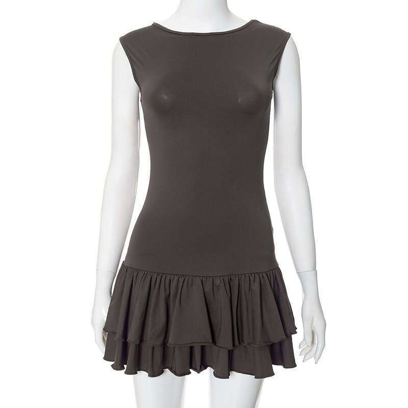 Yds119 Women's Summer New Color-Block Round Neck Sleeveless Lace Fashion Sexy Short Dress B5