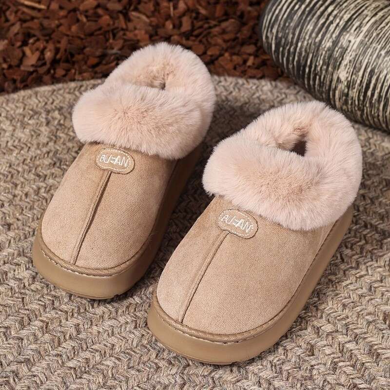 New Cotton Slippers Warm Thickened Couple Style Simple Autumn Winter Indoor Half-Wrapped Heel Home