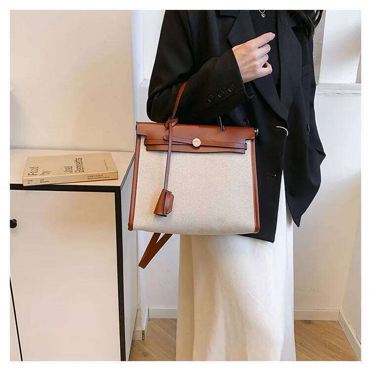 Trendy Color Block Tote Bag Women's Stylish Shoulder Purse With Crossbody Strap For Daily Use