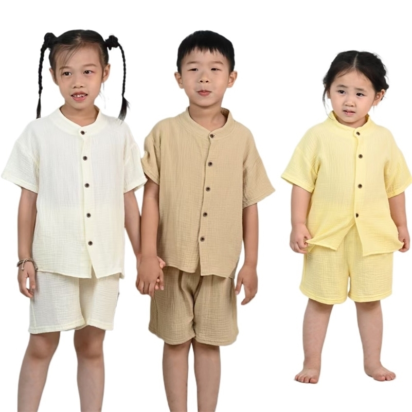 Summer Kids Breathable Cotton Short Sleeve Suit Solid Color Unisex Baby Toddler Clothes Children Casual Clothing Sets 250729