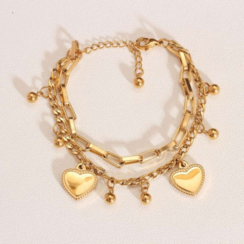 Double Layer Heart Couple Ins Cold Style Hip Hop Personality Round Bead Chain Bracelet