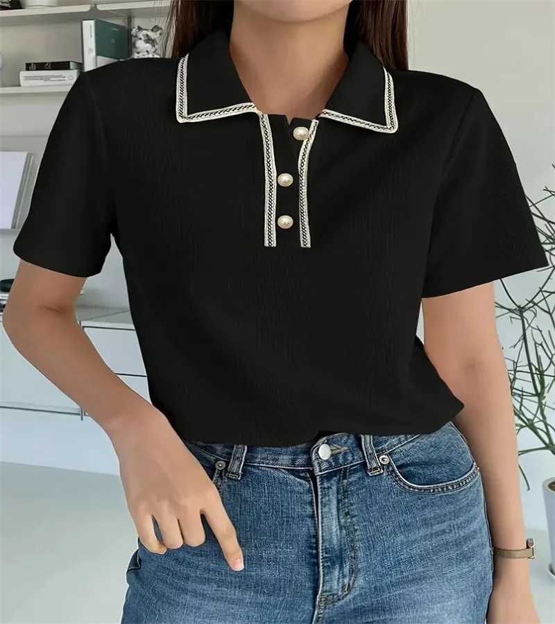 Spring 2024 Womens pure color buttondown Tshirt spring and summer casual office shortsleeved shirt 250724