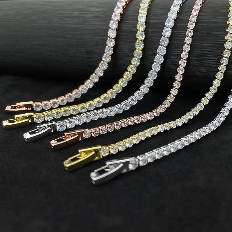 Pass Diamond Tester Bangles 925 Silver 2 3 4 5 6mm Diamond Chain VVS Moissanite Tennis Chain Cuban Bracelet for Women Men