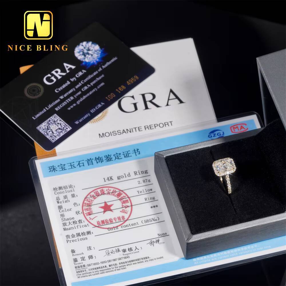 14K Solid Yellow Gold Diamonds Cluster Radiant Cut Design VVS Moissanite Diamond Engagement Wedding Ring