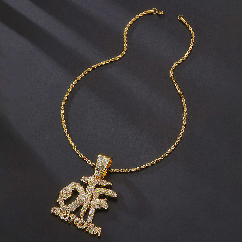 New Full OTF Letter Pendant Creative Personality Versatile Alloy Inlaid Dia Necklace