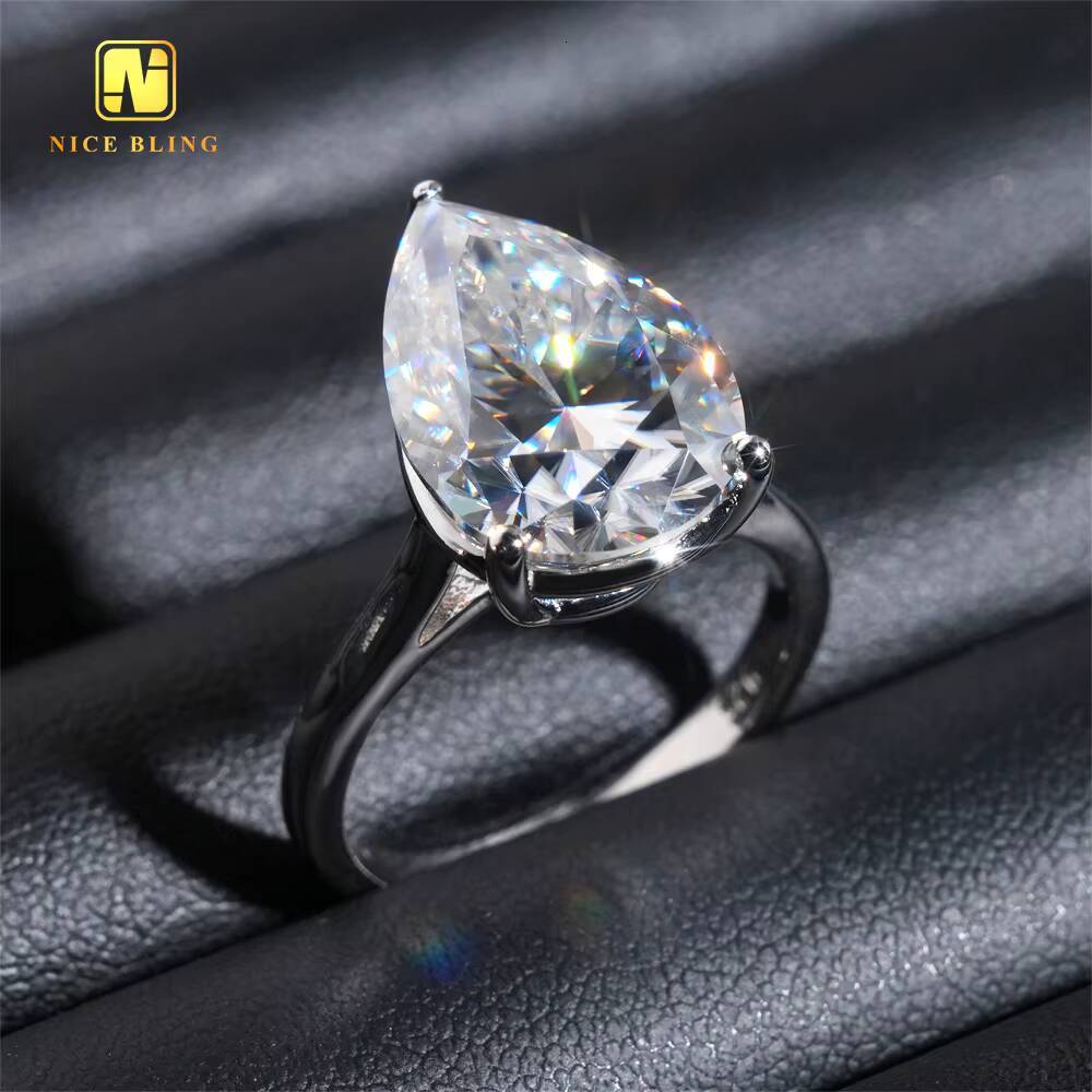 Pear Cut Big Moissanite Stone Wedding Ring 925 Sterling Silver VVS Moissanite Rings Jewelry Diamond Engagement Ring for Women