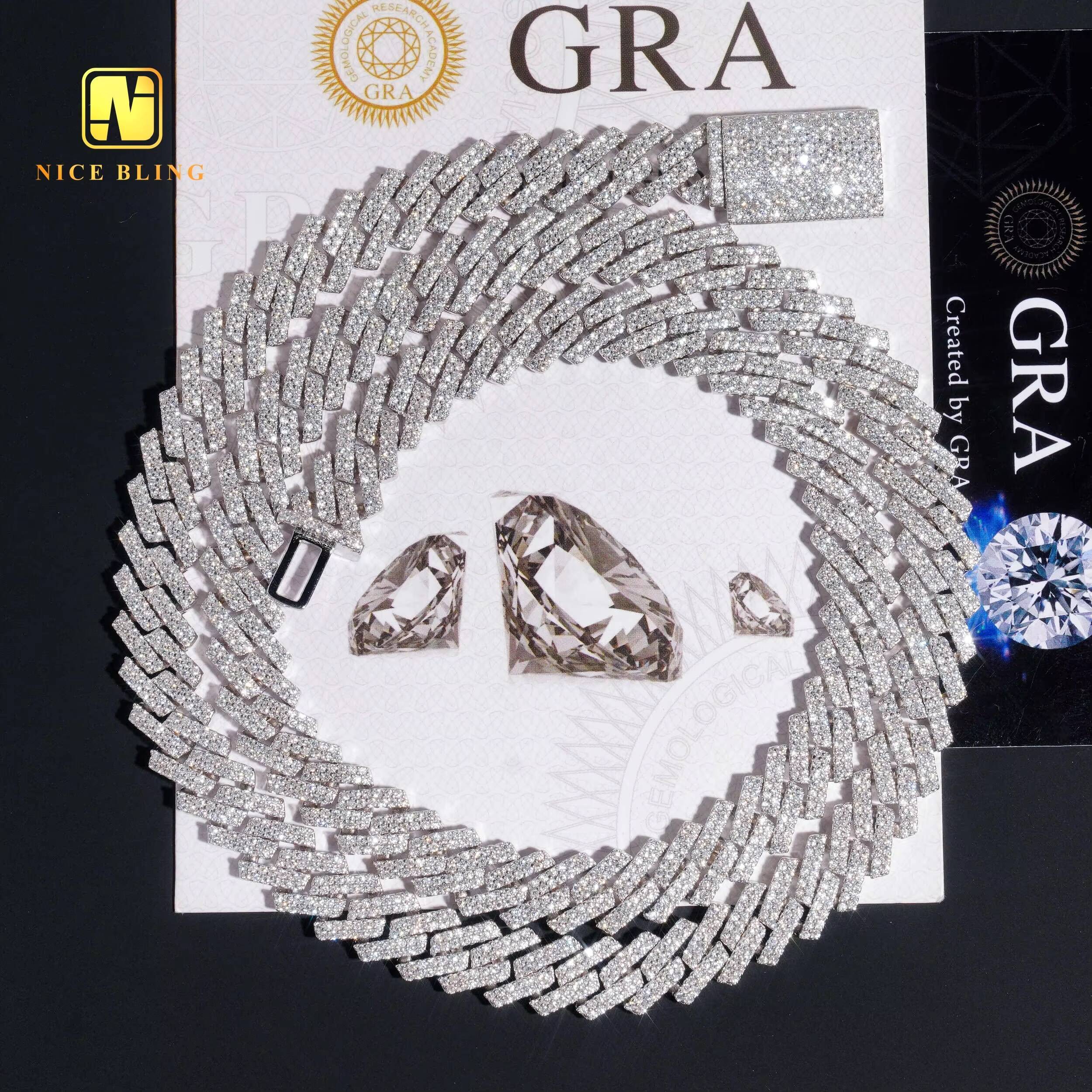 Fashion Men Cuban Link Chains 925 Silver Jewelry Hip Hop Necklace Rhodium Plated 10mm Moissanite Diamond Necklace Bracelet