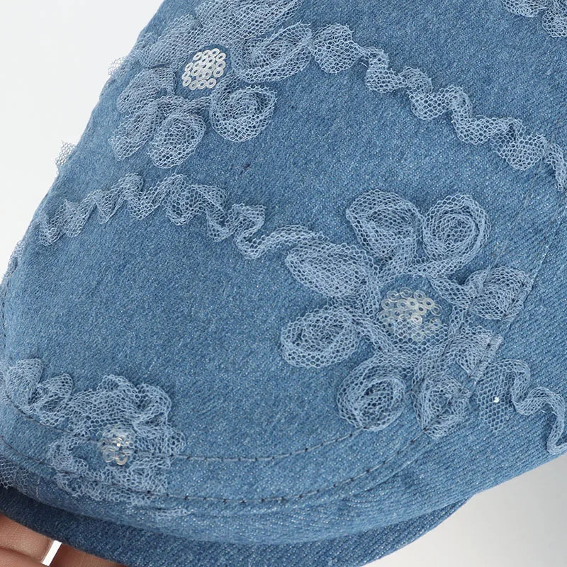 Lace Denim Beret Women 2025 France boinas de mujer Spring Summer Womens Hat sboy Cap Vintage y Blinders Denim Flat Hats 250729