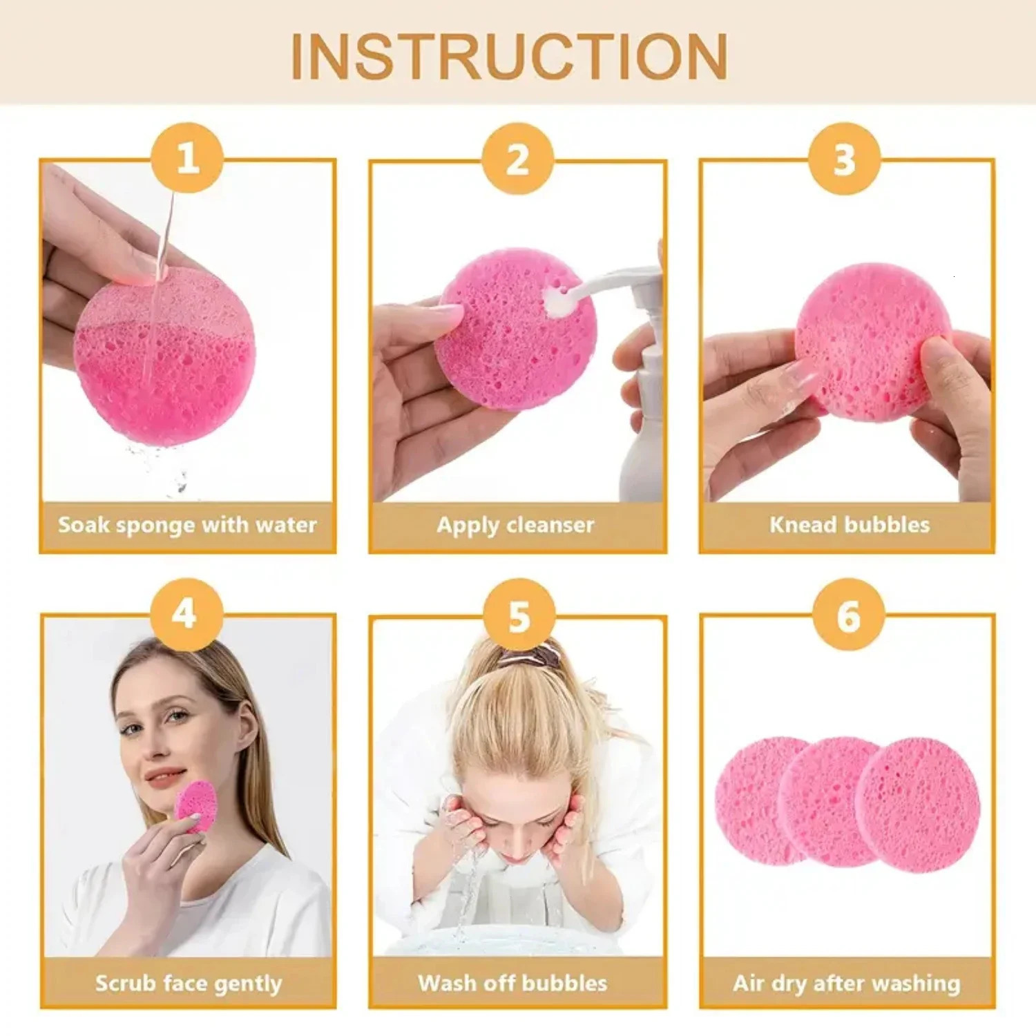Soft Round Compressed Natural Facial Sponges - 50 Pieces Exfoliator Cleansing Sponge for Gentle Face Cleansing Reusable Cosmeti 250726