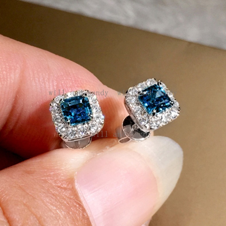 Square Geometric Cubic Zircon Stud Earrings Charm Designer Jewelry Woman Sterling Silver Heart Drop Earring Cuff for Women Fashioni Fine Jewelry