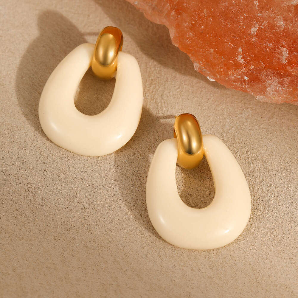 High-end Stainless Steel Irregular Resin Geometric Design Fashion Earrings