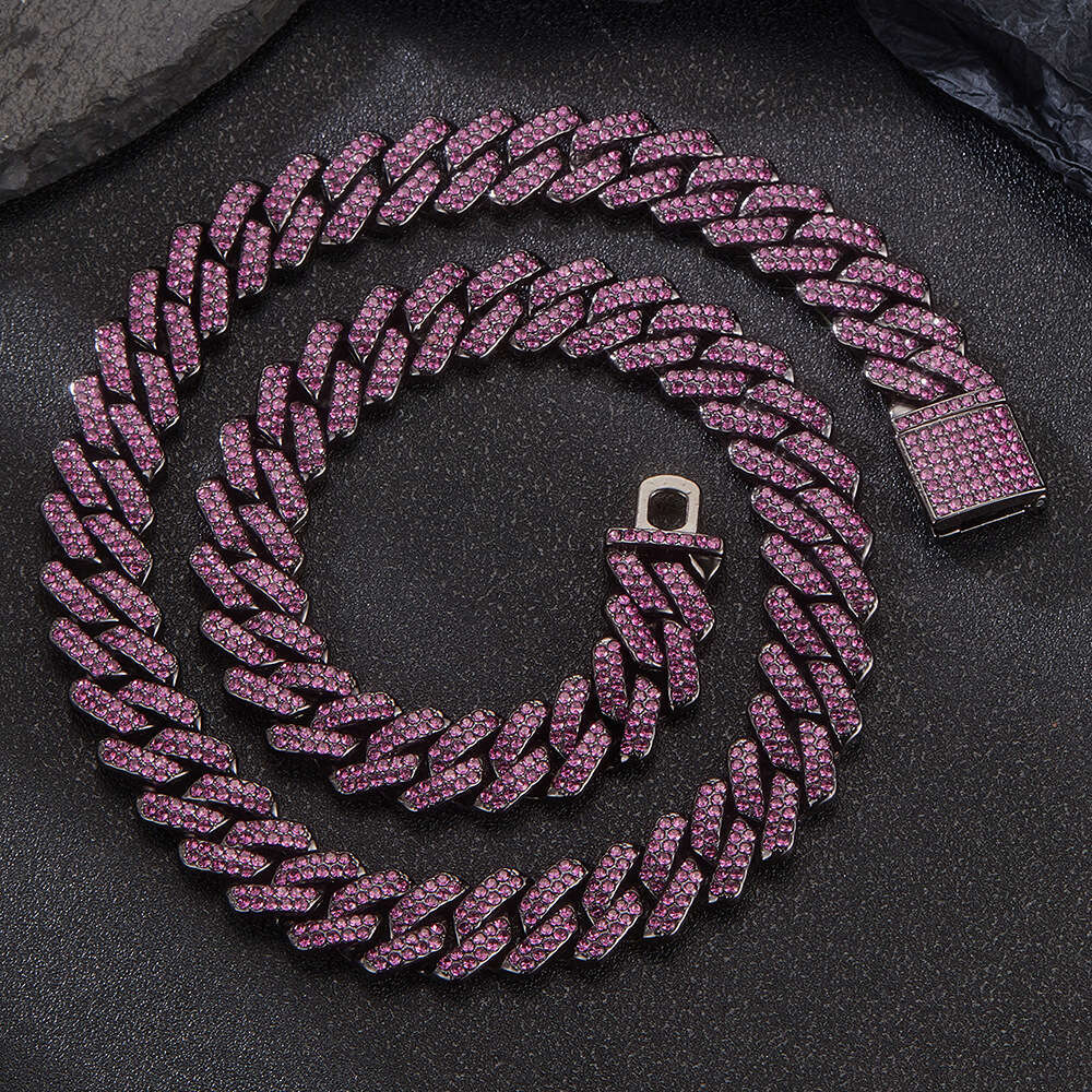 Hot Item Fashionable Light Bold Full Dia Necklace Box Clasp 14mm Bar Cuban Chain