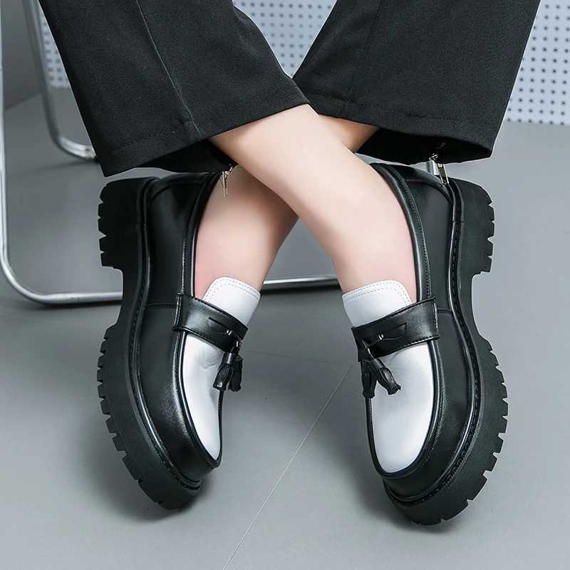 STRONGSHEN Fion Men Tassel Loafers Leather Shoes Business Formal Shoes Designer Oxford Shoes Mens Platform Party Wedding Shoes Y250730