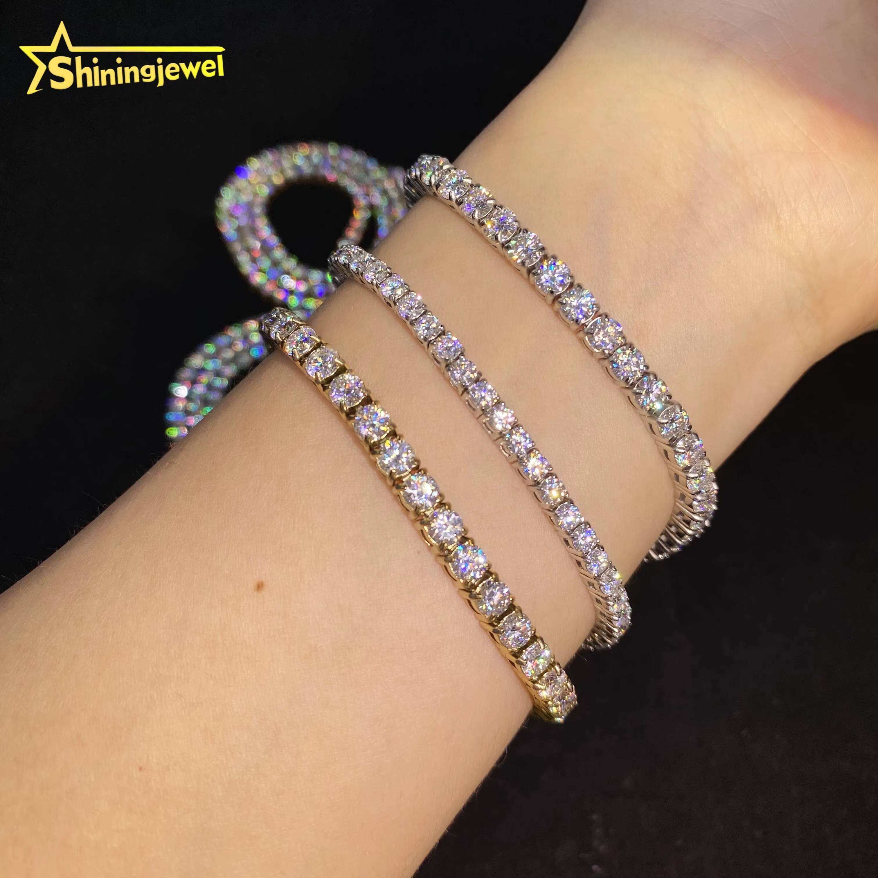 3mm 4mm Shining Diamond Bracelet Hip Hop Moissanite Jewelry Iced Out VVS Moissanite Necklace 316L Stainless Steel Tennis Chain
