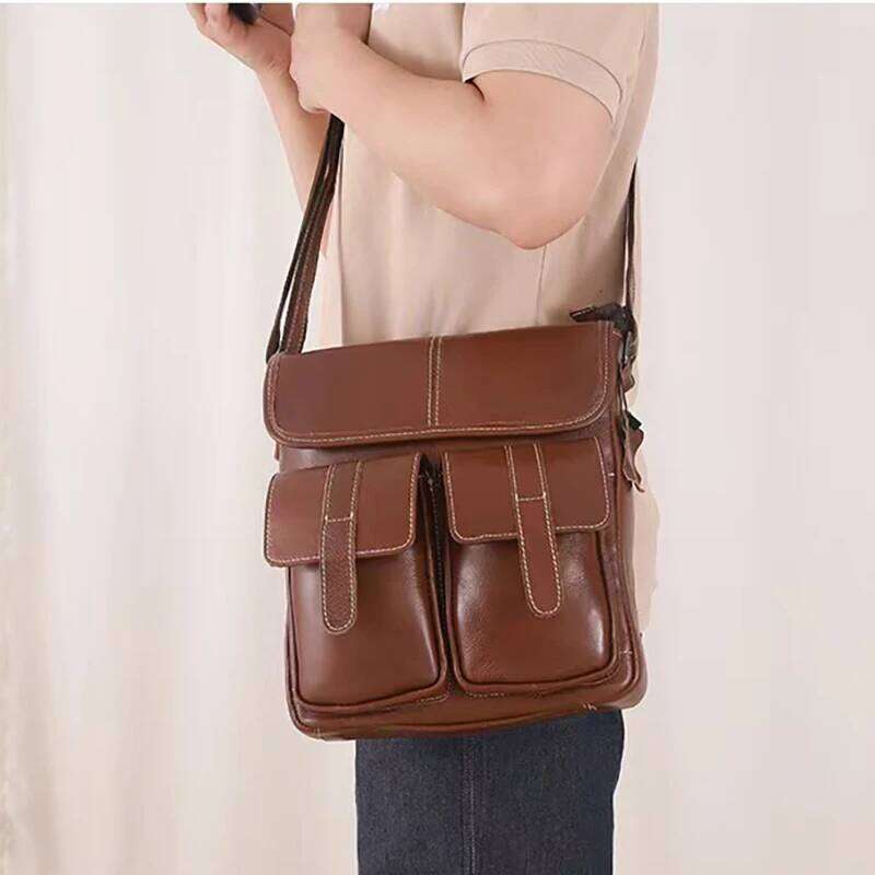 OLOEY 2025 Genuine Male's Crossbody Casual Business Real Leather Men's Messenger Bag Vintage Men Zipper Shoulder Handbags