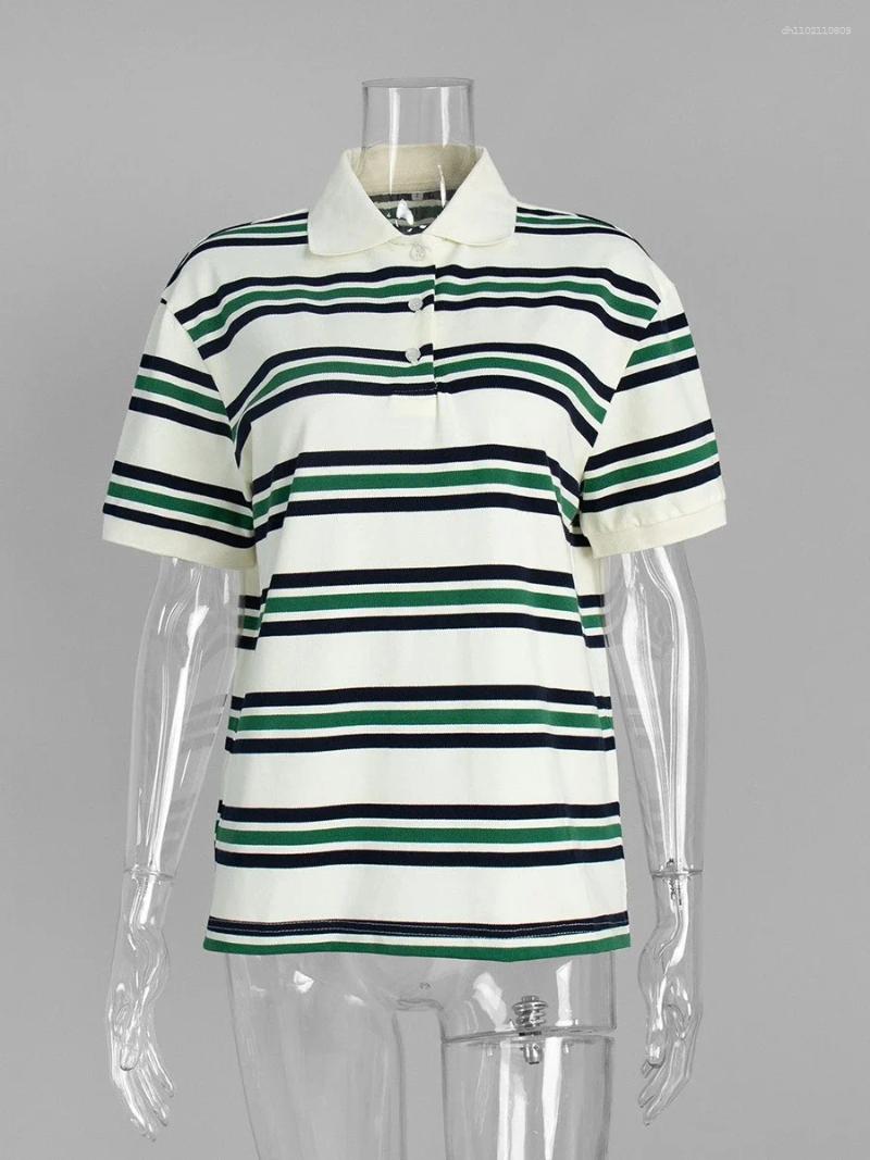 Women's Polos Sumuyoo Retro Striped Polo T-Shirt Loose Fit Short Sleeve Casual Knitted Shirt Fashionable Summer Top For Ladies